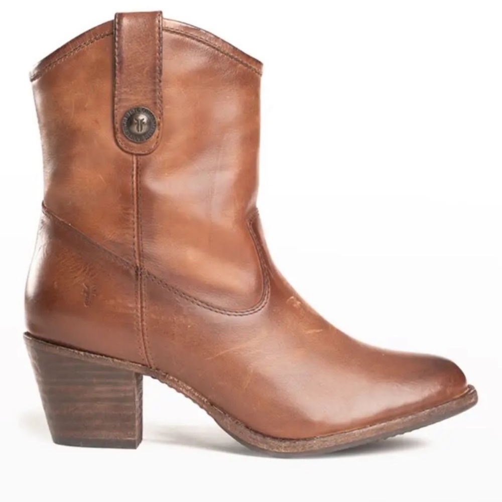 FRYE Jackie Zip-Snap Heeled Ankle Boots Size 5.5 B in Redwood